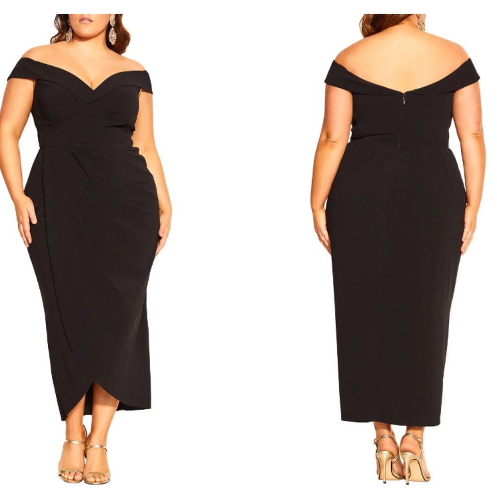 City Chic Ripple Love Off the Shoulder Maxi Dress